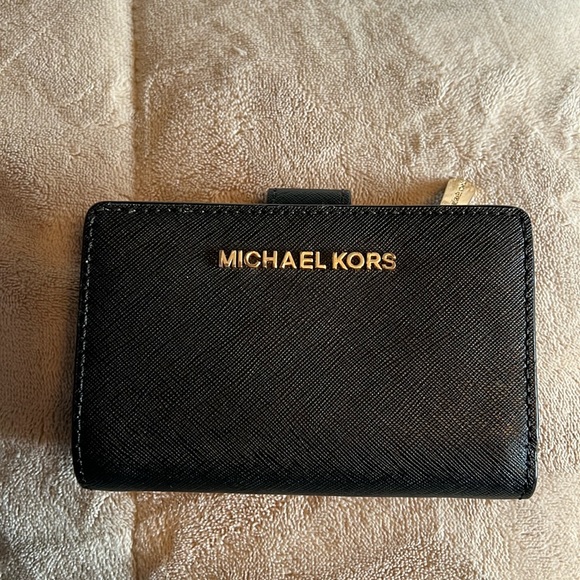 Michael Kors Handbags - Michael Kors Black Leather Wallet Gold Hardware